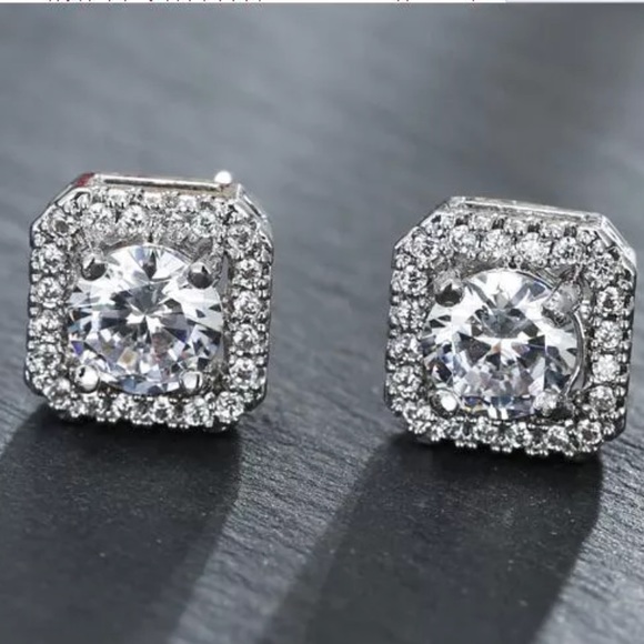 Solid Sterling Silver Swarovski Square Earrings - Picture 3 of 4